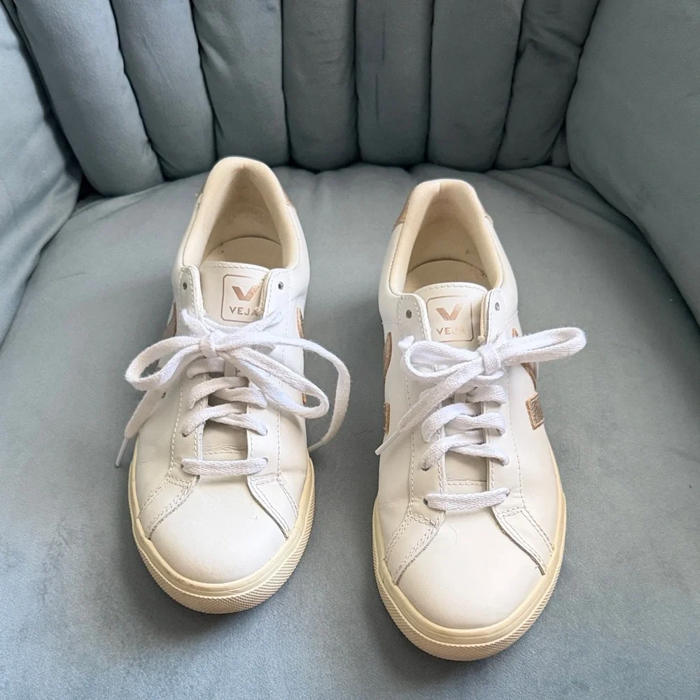 Veja Esplar Logo Leather Sneakers Extra White/ Platine 40 / 9 With Box - Picture 2 of 11